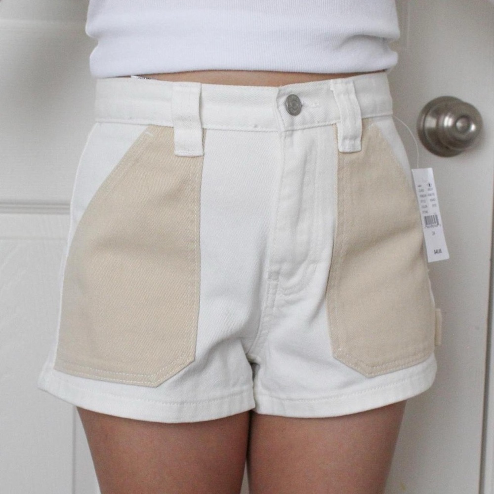 PacSun White and Tan High Waist Shorts